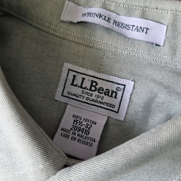 LL Bean Mens Wrinkle Resistant Oxford Shirt Sage Green Cotton 15.5-32 209410 - Picture 2 of 6